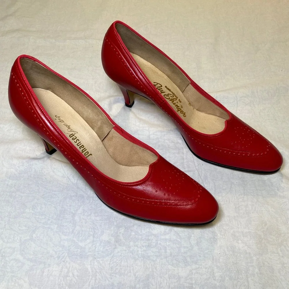 Vintage Johansen Ray Shinger Red Leather Pumps Women's Size 9 Narrow USA